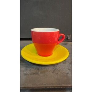 Nuova Point Espresso Cup Saucer Set Red Orange Yellow Italian Porcelain Italy